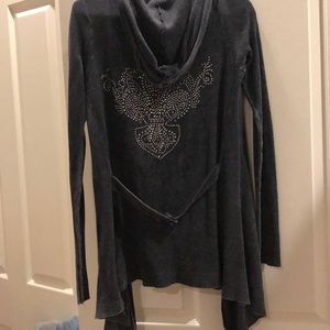 Gray Textured Sweater with Rhinestone Design